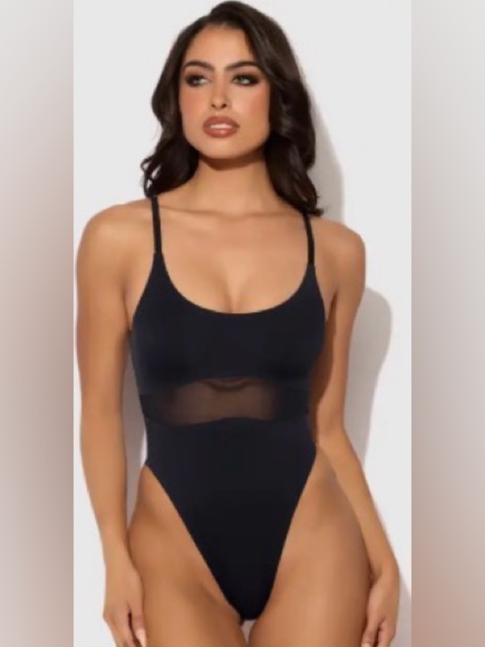 Fashion Nova Black Sheer Mesh Bodysuit Size Medium NWOT